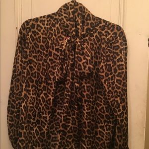 Michael Kors Satin Leopard Print Bow Tie Blouse